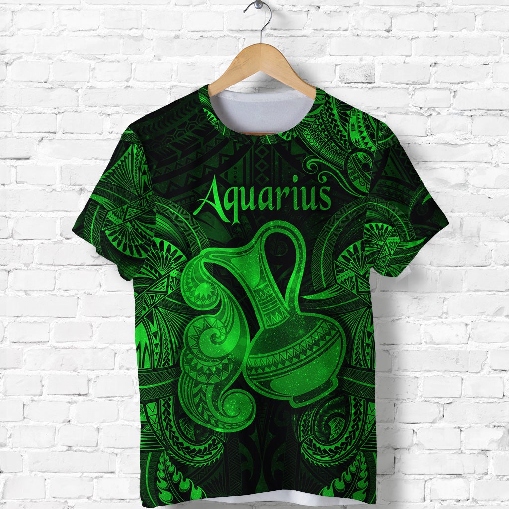 Aquarius Zodiac Polynesian T Shirt Unique Style Green LT8 - Wonder Print Shop