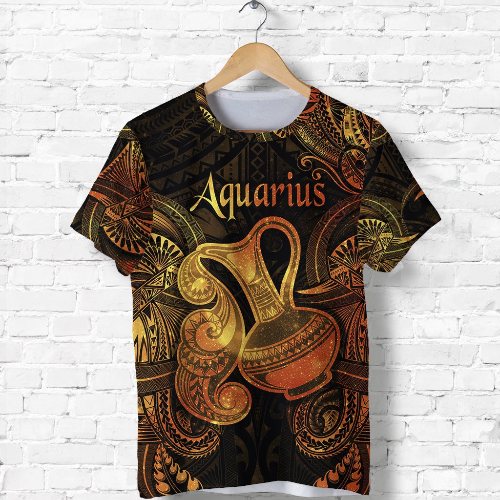 Custom Aquarius Zodiac Polynesian T Shirt Unique Style Gold LT8 - Wonder Print Shop