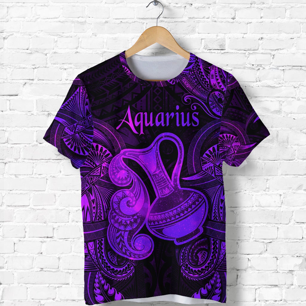 Aquarius Zodiac Polynesian T Shirt Unique Style Purple LT8 - Wonder Print Shop