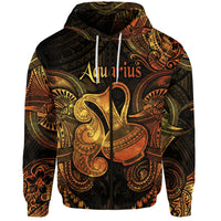 Aquarius-Zip-Hoodie in Gold mit polynesischem Tribal-Muster, Kordeln und Reißverschluss