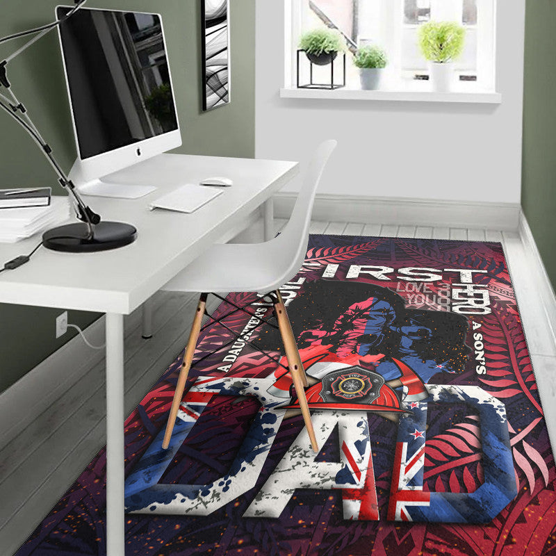 (Custom Personalised) Fathers Day - New Zealand Firefighter Dad Area Rug - Maori Pattern LT9 - Wonder Print Shop