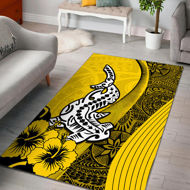 Hawaiian Shark Polynesian Area Rug Vibe Yellow Style LT6 - Wonder Print Shop