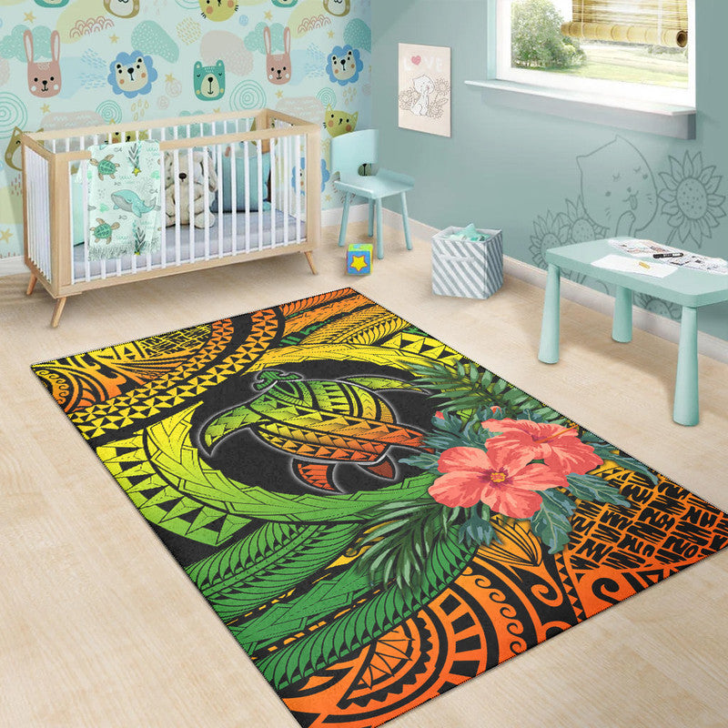 Polynesian Turtle Area Rug Circle Turtle Hibiscus Reggae LT9 - Wonder Print Shop