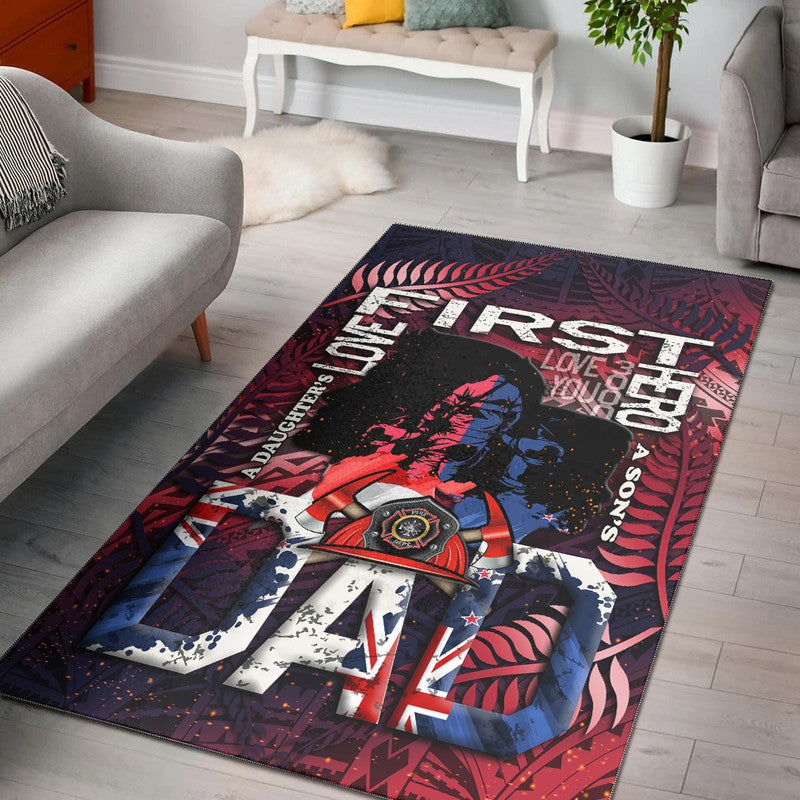 (Custom Personalised) Fathers Day - New Zealand Firefighter Dad Area Rug - Maori Pattern LT9 - Wonder Print Shop