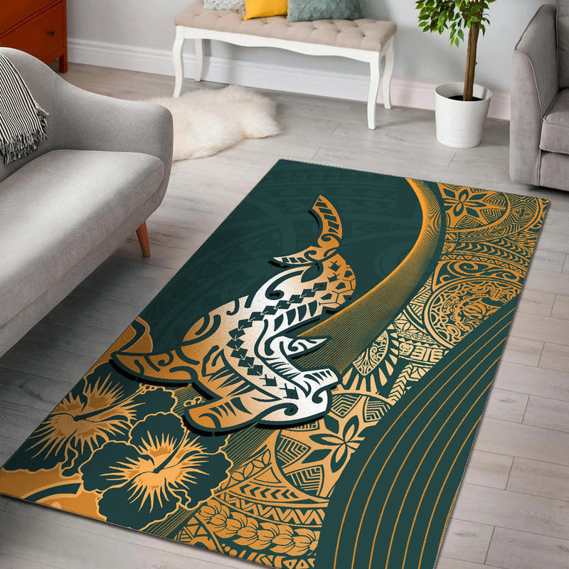 Hawaiian Shark Polynesian Area Rug Vibe Green Style LT6 - Wonder Print Shop