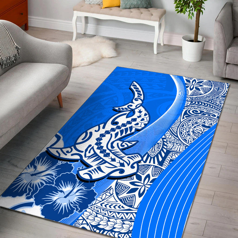 Hawaiian Shark Polynesian Area Rug Vibe Blue Style LT6 - Wonder Print Shop