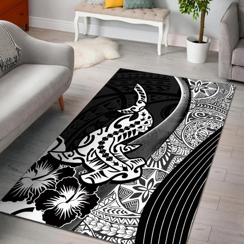 Hawaiian Shark Polynesian Area Rug Vibe Black Style LT6 - Wonder Print Shop