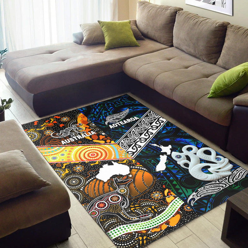 New Zealand Maori Aotearoa and Australia Aboriginal Area Rug Together Blue LT8 - Wonder Print Shop