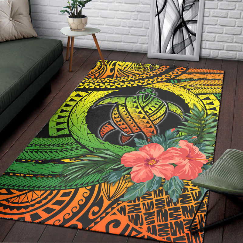 Polynesian Turtle Area Rug Circle Turtle Hibiscus Reggae LT9 - Wonder Print Shop