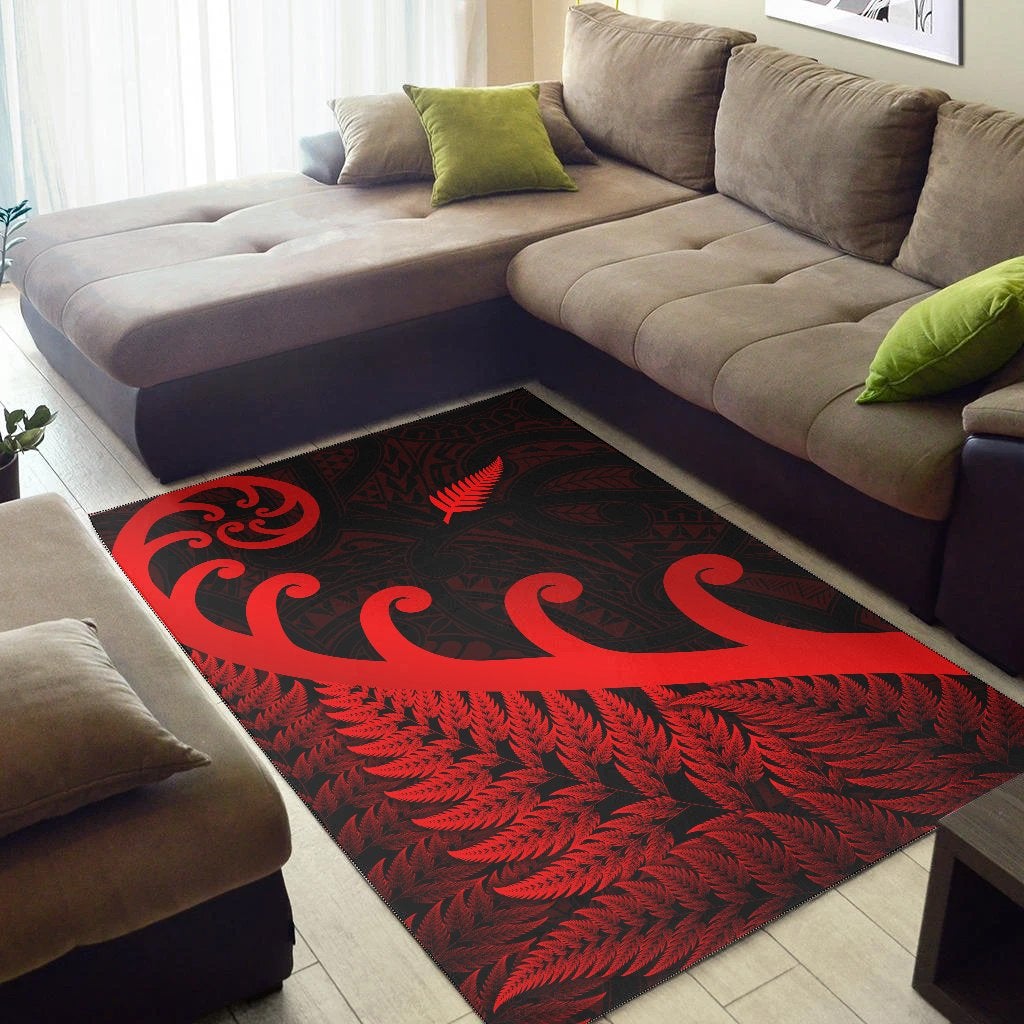 New Zealand Rugby Maori Area Rug Silver Fern Koru Vibes Red LT8 - Wonder Print Shop