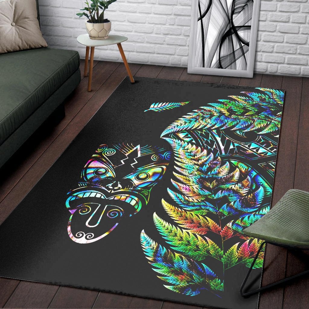 New Zealand Haka Rugby Maori Area Rug Silver Fern Vibes Paua Shell LT8 - Wonder Print Shop