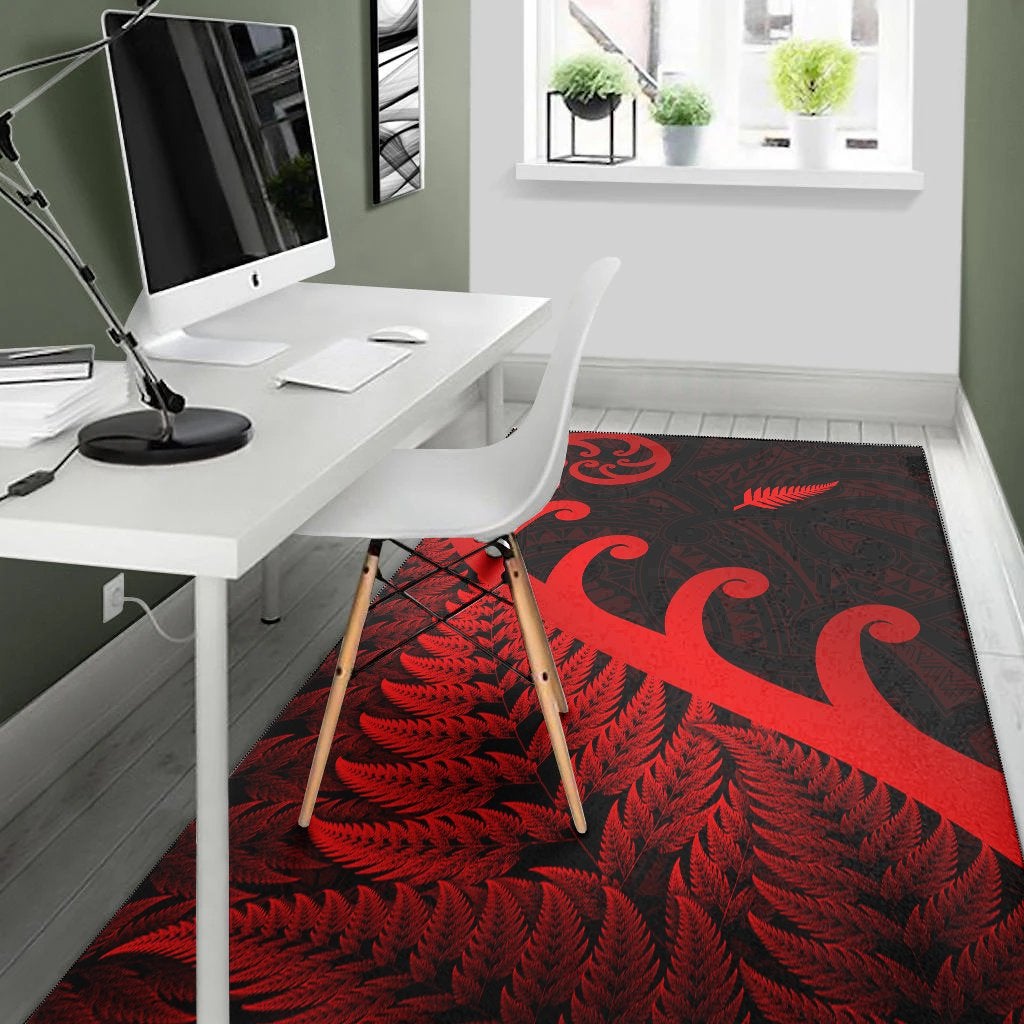 New Zealand Rugby Maori Area Rug Silver Fern Koru Vibes Red LT8 - Wonder Print Shop