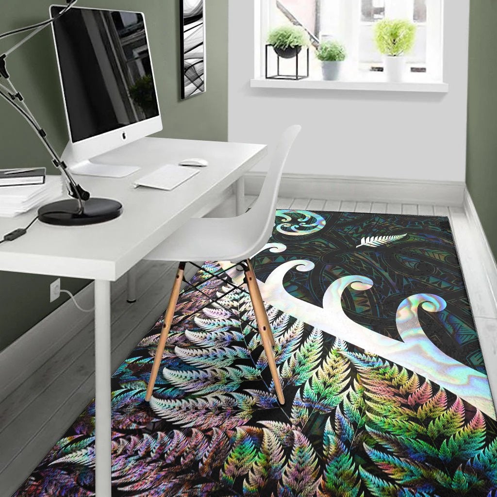 New Zealand Rugby Maori Area Rug Silver Fern Koru Vibes Paua Shell LT8 - Wonder Print Shop
