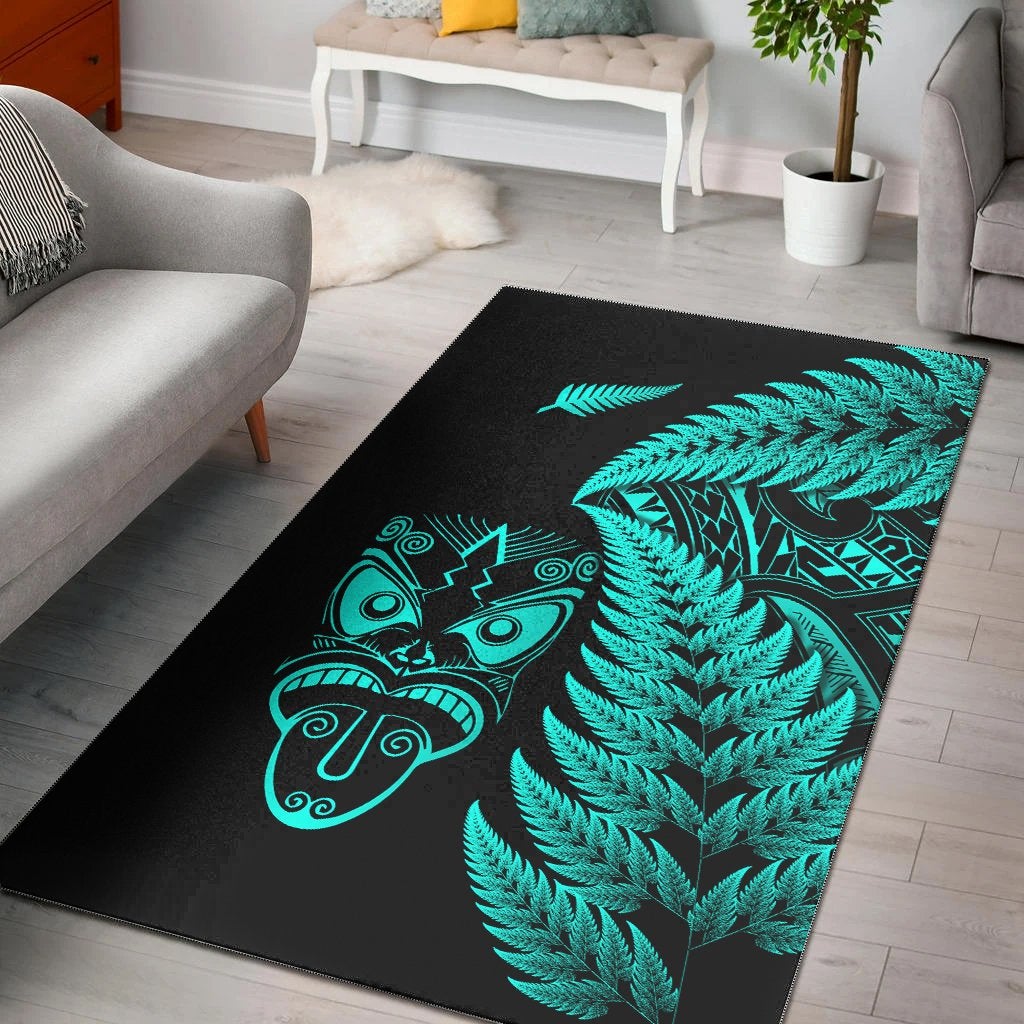 New Zealand Haka Rugby Maori Area Rug Silver Fern Vibes Turquoise LT8 - Wonder Print Shop