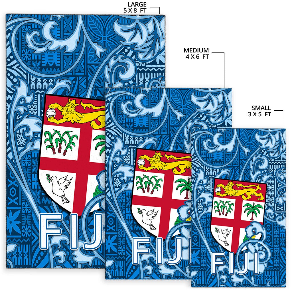Fiji Area Rug Tapa Patterns Blue Style LT6 - Wonder Print Shop