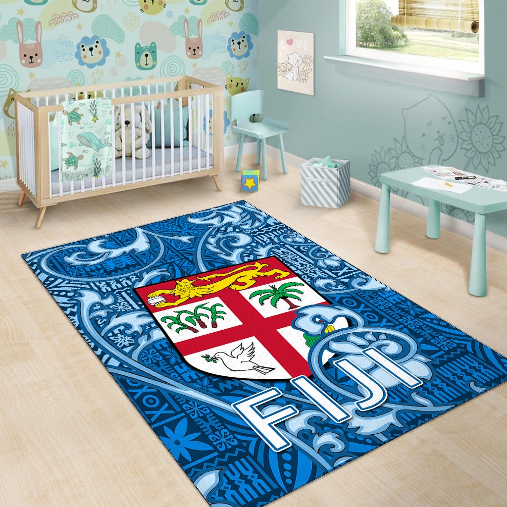 Fiji Area Rug Tapa Patterns Blue Style LT6 - Wonder Print Shop