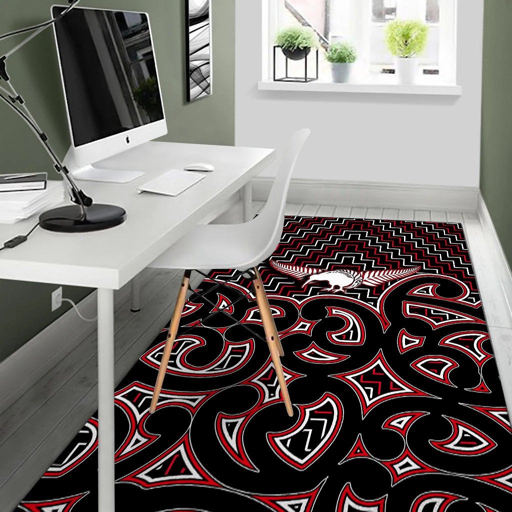 New Zealand Area Rug Maori Graphic Tee patterns Red LT6 - Wonder Print Shop