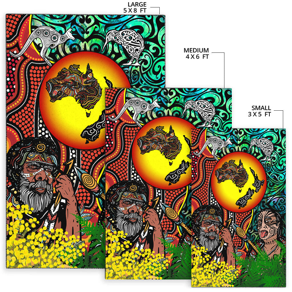 Australia Aboriginal Kangaroo Combine New Zealand Maori Kiwi Bird Area Rug LT2 - Wonder Print Shop