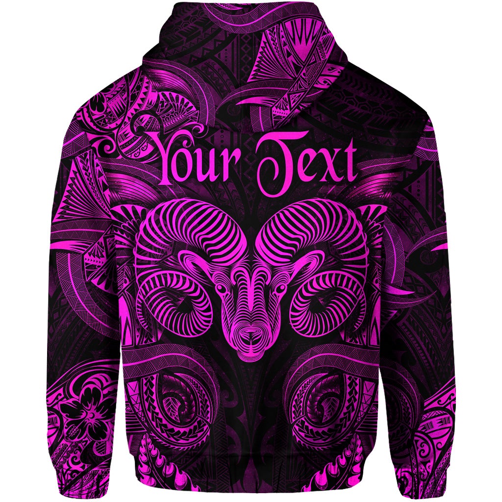 Hoodie back with Aries zodiac face graphic and 'Your Text' placeholder, hood