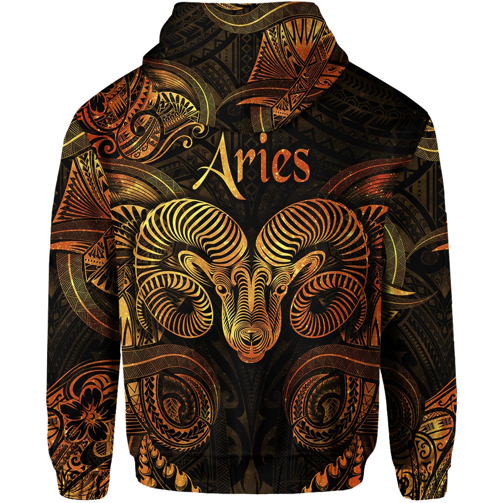Aries Zodiac Polynesian Zip Hoodie Unique Style Gold LT8 - Wonder Print Shop
