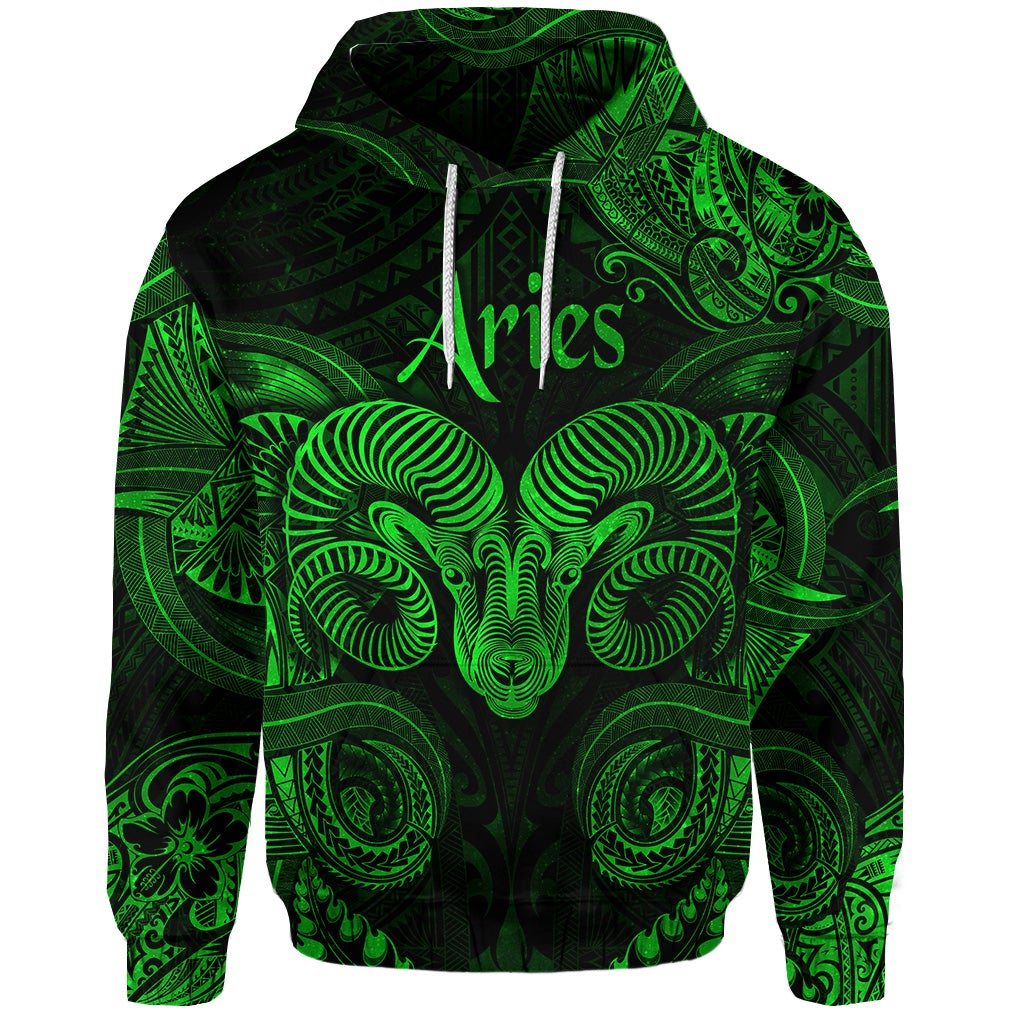 Custom Aries Zodiac Polynesian Hoodie Unique Style Green LT8 - Wonder Print Shop