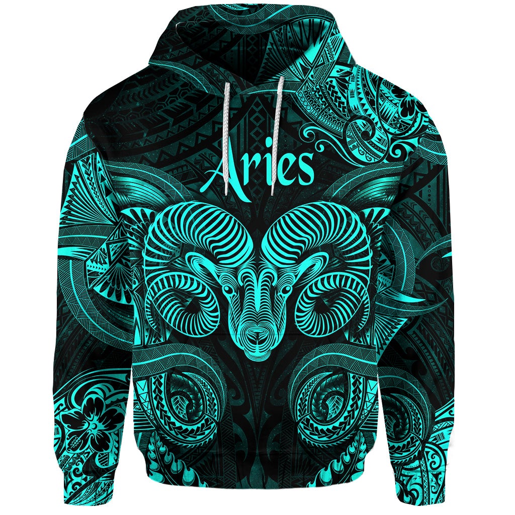 Aries Zodiac Polynesian Hoodie Unique Style Turquoise LT8 - Wonder Print Shop
