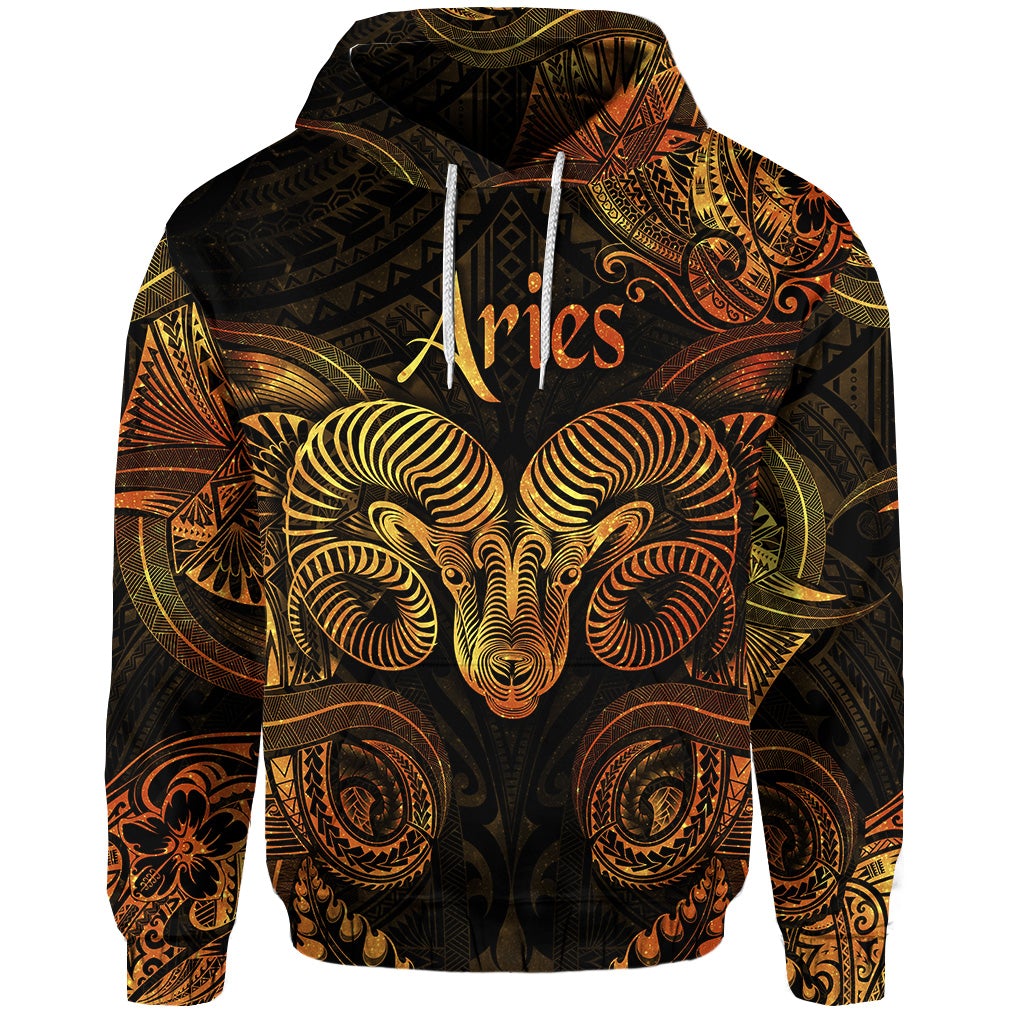 Aries Zodiac Polynesian Hoodie Unique Style Gold LT8 - Wonder Print Shop