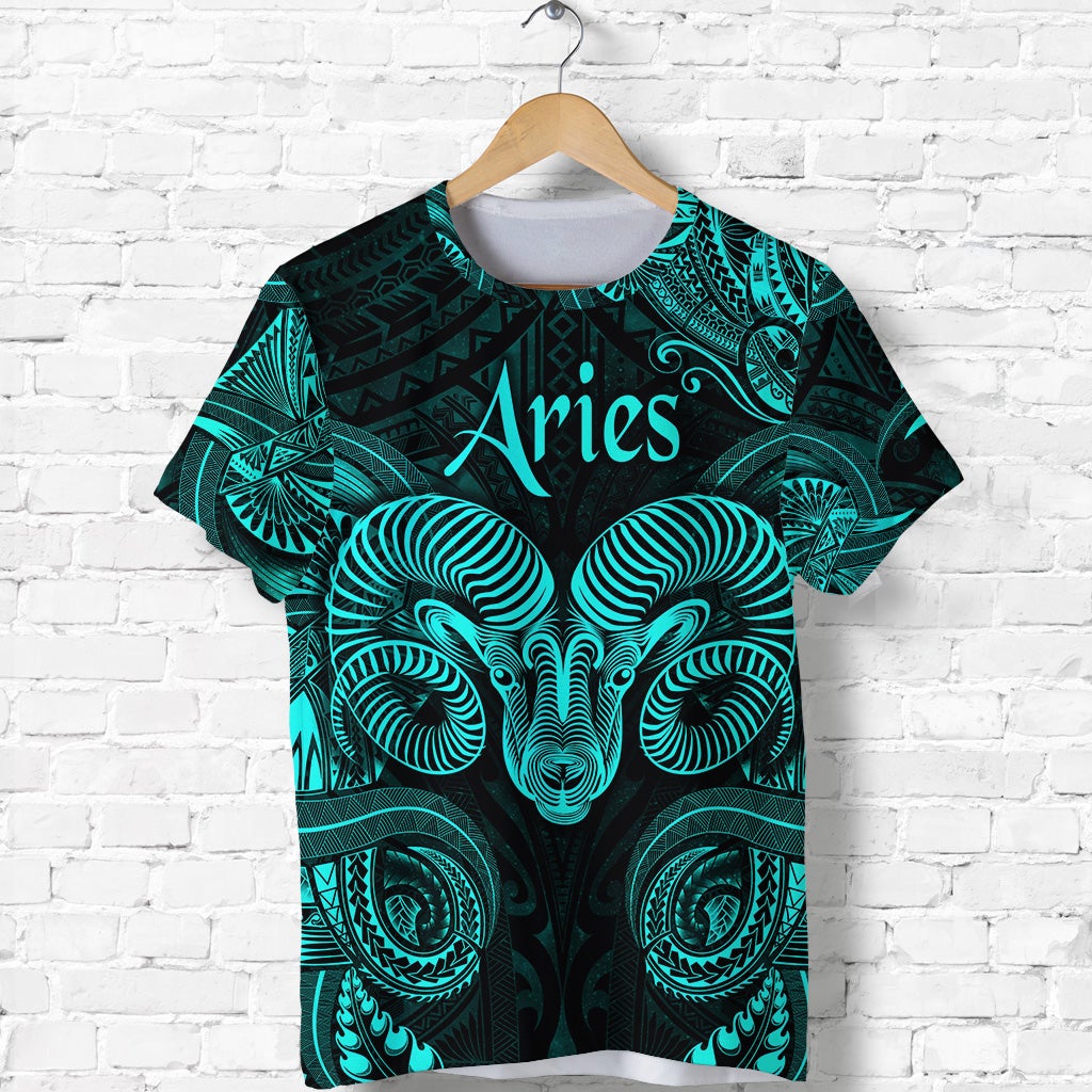 Custom Aries Zodiac Polynesian T Shirt Unique Style Turquoise LT8 - Wonder Print Shop