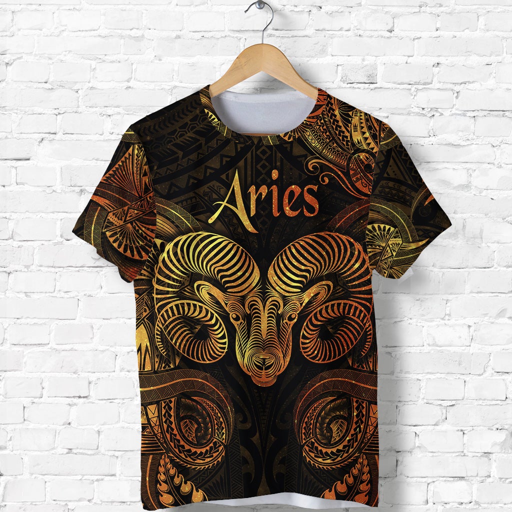Custom Aries Zodiac Polynesian T Shirt Unique Style Gold LT8 - Wonder Print Shop
