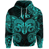 Custom Aries Zodiac Polynesian Zip Hoodie Unique Style Turquoise LT8 - Wonder Print Shop