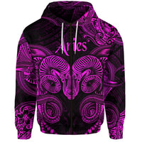 Zip-Hoodie mit Aries-Gesicht, Tribal-Muster und Schnürzug an der Kapuze
