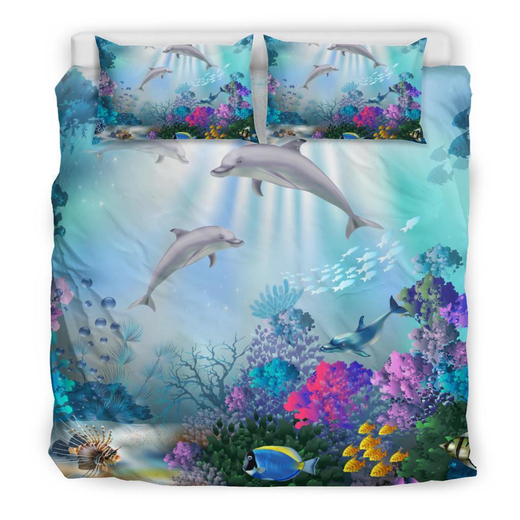 Hawaiian Dolphins Play The Ocean Polynesian Bedding Set - Wonder Print Shop
