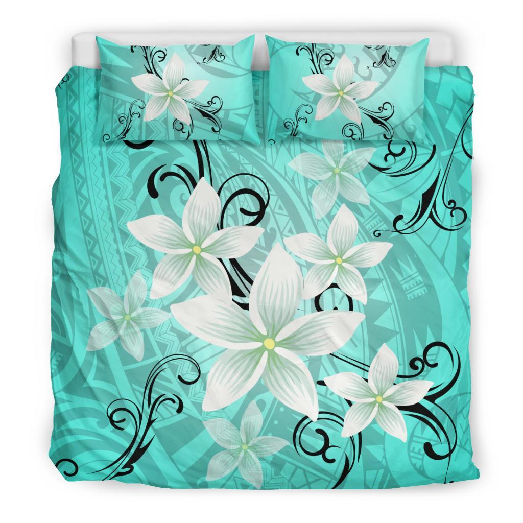 Hawaiian Plumeria Polynesian Bedding Set - Turquoise - Wonder Print Shop