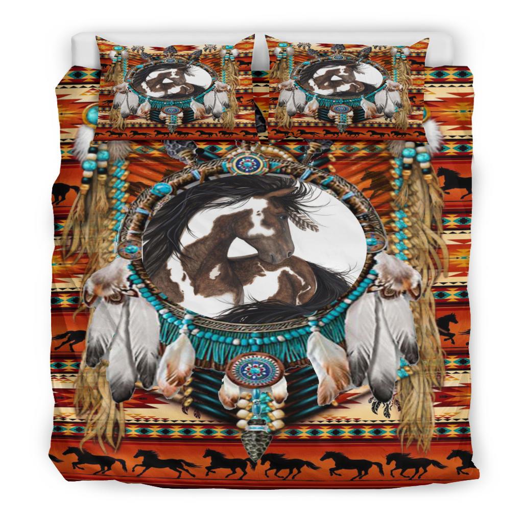 White and Brown Horse Dreamcatcher Native American Bedding Set LT10 - Wonder Print Shop