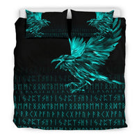 Viking Bedding Set The Raven Of Odin Rune Cyan RLT12 - Wonder Print Shop