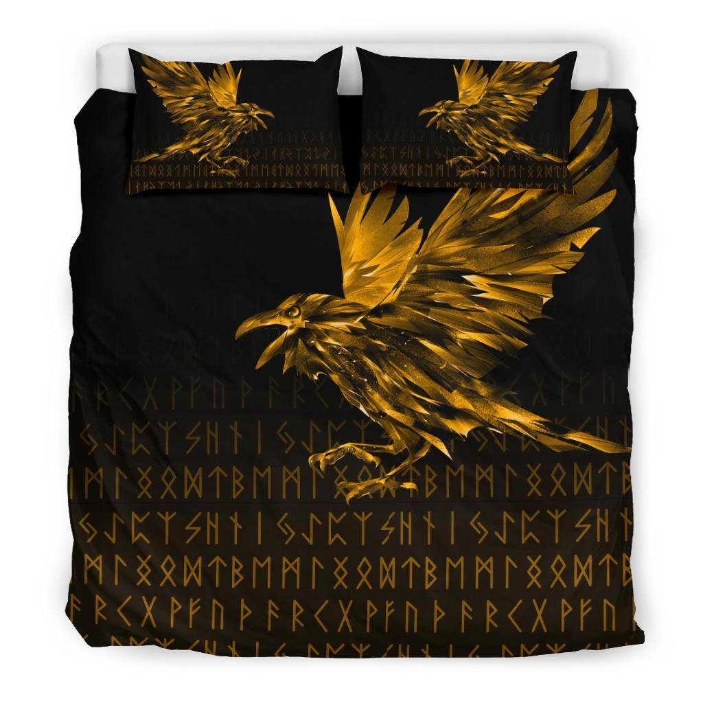 Viking Bedding Set The Raven Of Odin Rune, Gold RLT12 - Wonder Print Shop