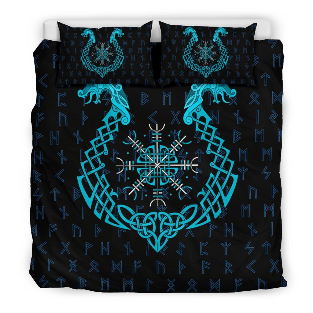 Viking Bedding Set, Aegishjalmur Helm Of Awe Blue Edition RLT12 - Wonder Print Shop