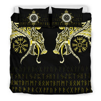Viking Bedding Set, Fenrir Raven and Vegvisir Tattoo Yellow RLT12 - Wonder Print Shop