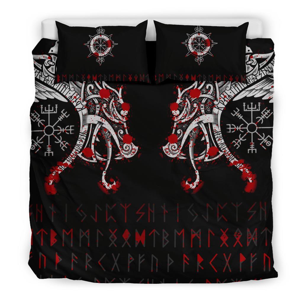 Viking Bedding Set Double Dragon Tattoo and Vegvisir Blood RLT12 - Wonder Print Shop