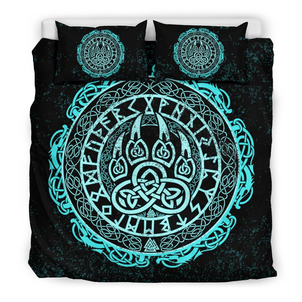 Viking Bedding Set Viking Bear Claws Cyan Tattoo RLT12 - Wonder Print Shop
