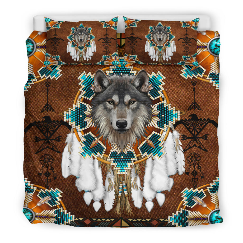 Blue Mandala Feather Wolf Native American Bedding Set LT10 - Wonder Print Shop