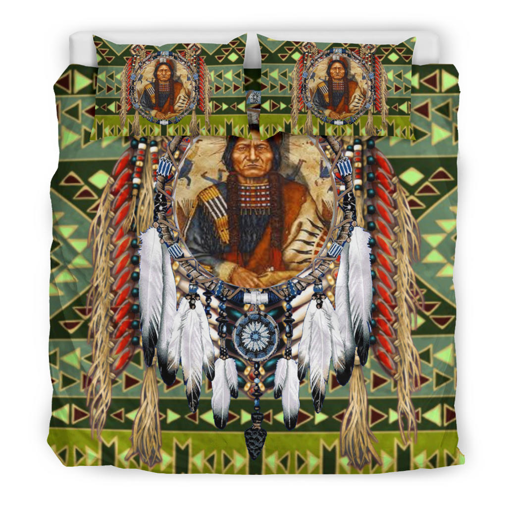 Native American Green Pattern and Chief Bedding Set LT10 - Wonder Print Shop