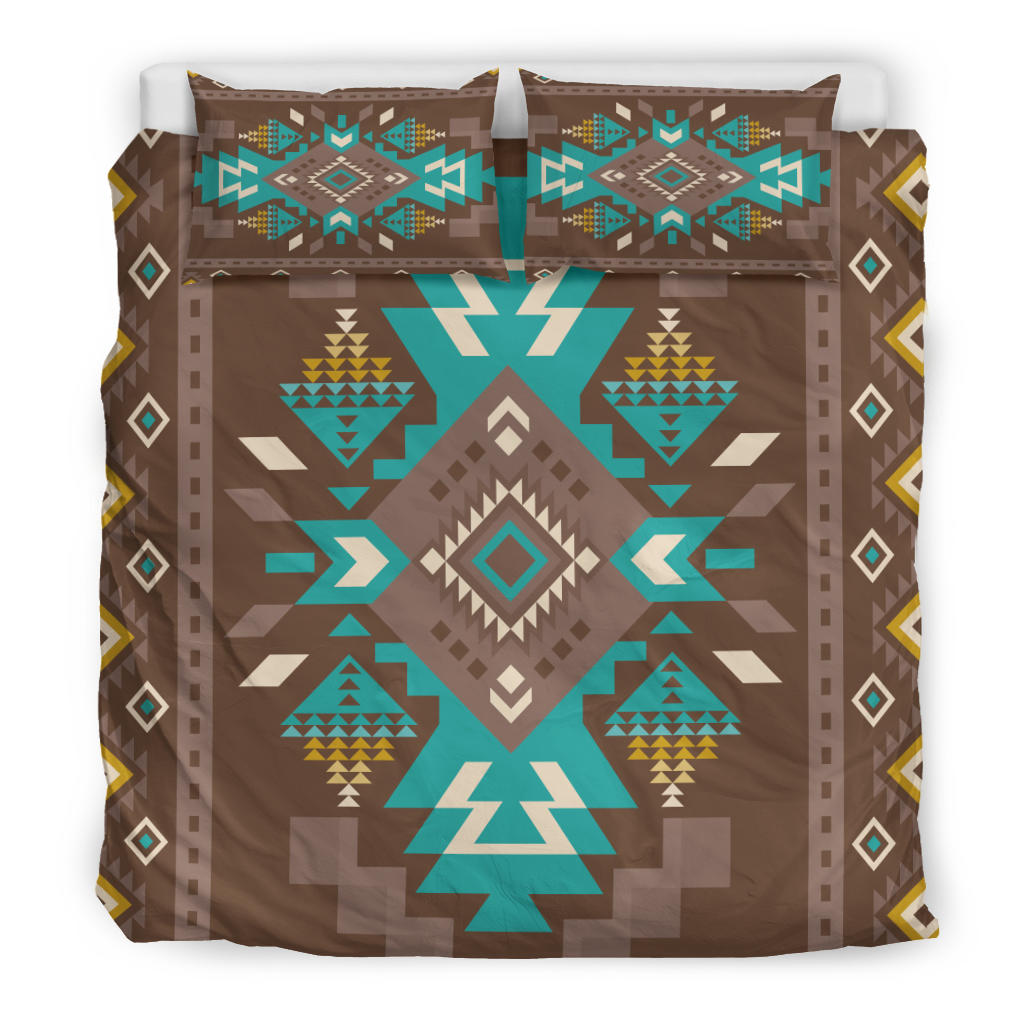 Blue Pattern Brown Native American Bedding Set LT10 - Wonder Print Shop
