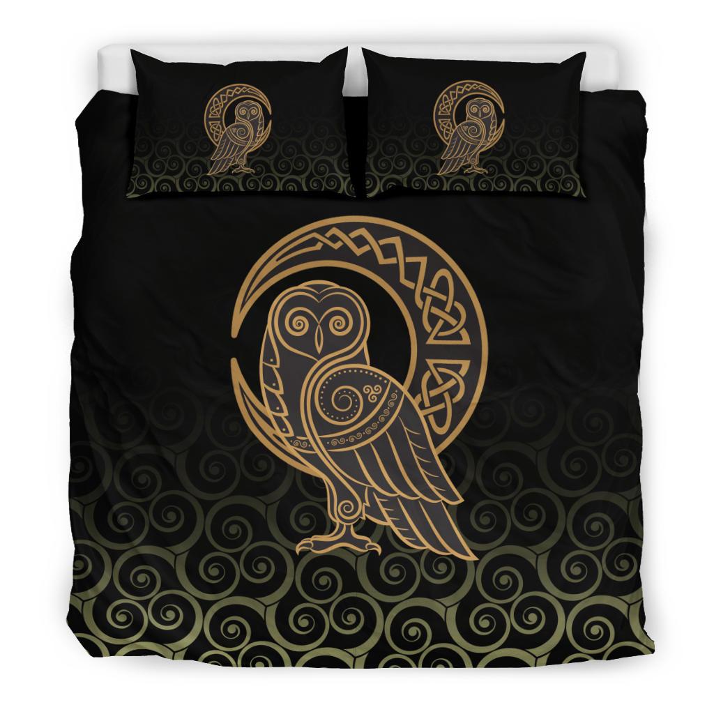 Viking Bedding Set Owl Celtic On Triskels Background RLT12 - Wonder Print Shop