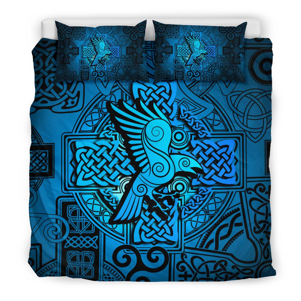Viking Bedding Set Raven Odin Celtic Cyan RLT12 - Wonder Print Shop