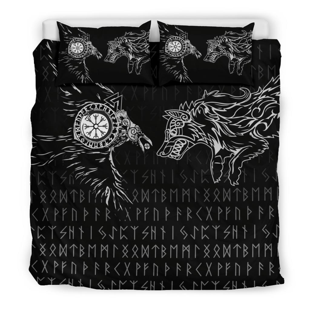 Viking Bedding Set Raven and Wolf Special Tattoo RLT12 - Wonder Print Shop