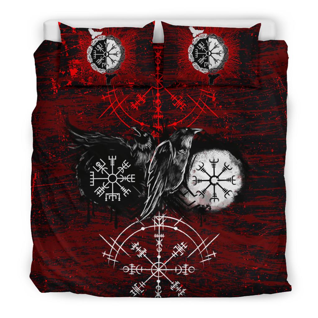 Viking Bedding Set Raven Of Odin and Symbol Viking On Blood Background RLT12 - Wonder Print Shop