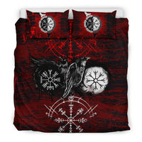 Viking Bedding Set Raven Of Odin and Symbol Viking On Blood Background RLT12 - Wonder Print Shop