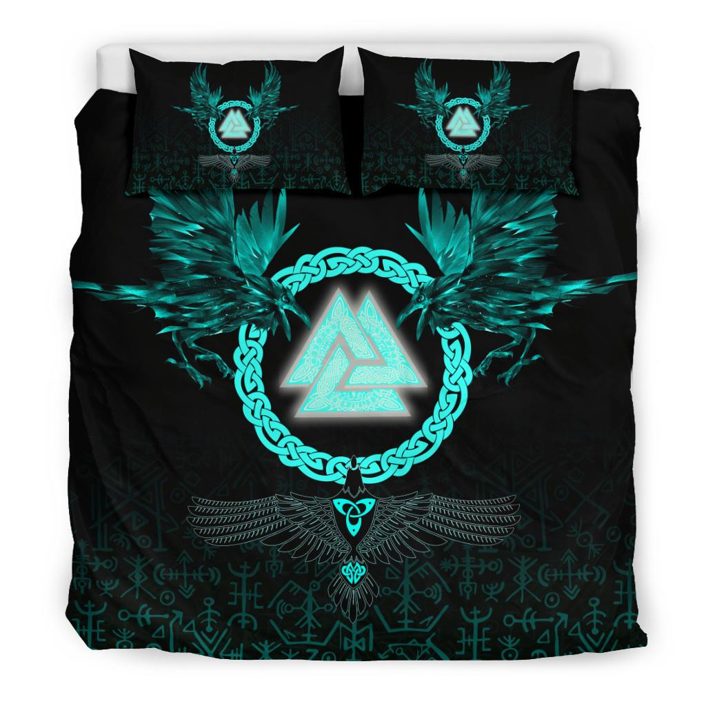 Viking Bedding Set Three Raven and Valknut Cyan RLT12 - Wonder Print Shop