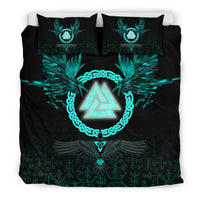 Viking Bedding Set Three Raven and Valknut Cyan RLT12 - Wonder Print Shop